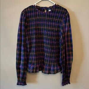 Old Navy Long-Sleeve Smocked Top, Plaid, Size XLT (Tall)